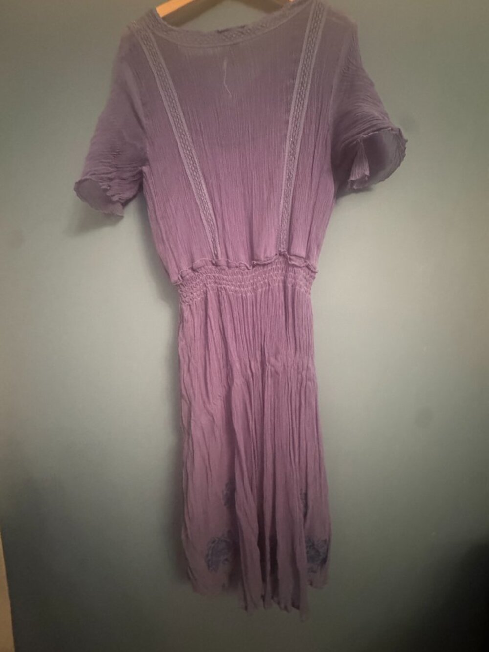 Sundance 100% Cupro Boho Dress: Periwinkle with Embroidered Florals - Picture 4 of 4